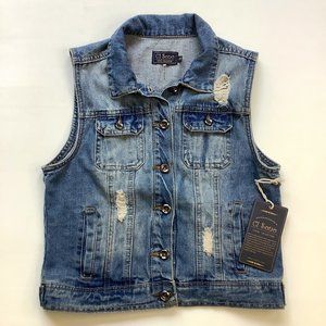 Ci Sono Distressed Denim Vest